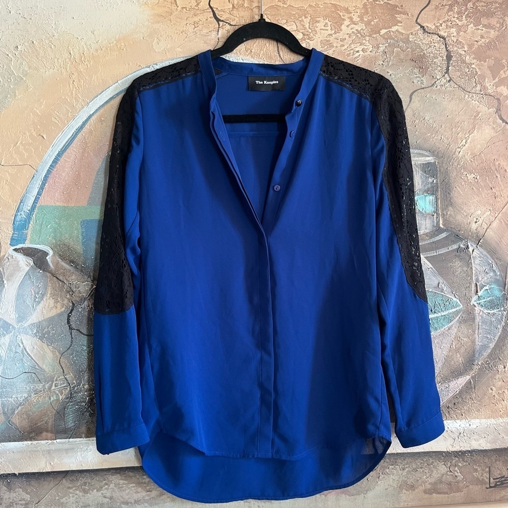 The Kooples Blue Button-down Blouse with lace trims